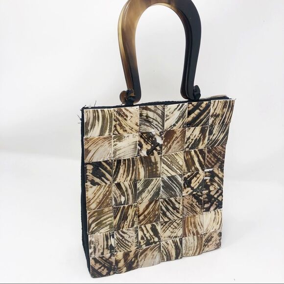 VINTAGE Tortoise Shell Purse Brown Tan - Picture 2 of 8